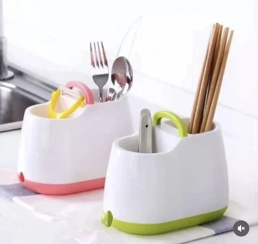 Kitchen Cutlery Spoon Storage Rack Drainer – Multi-Compartment Utensil Holder with Water Drain Tray (Spoon, Fork & Knife Organizer)