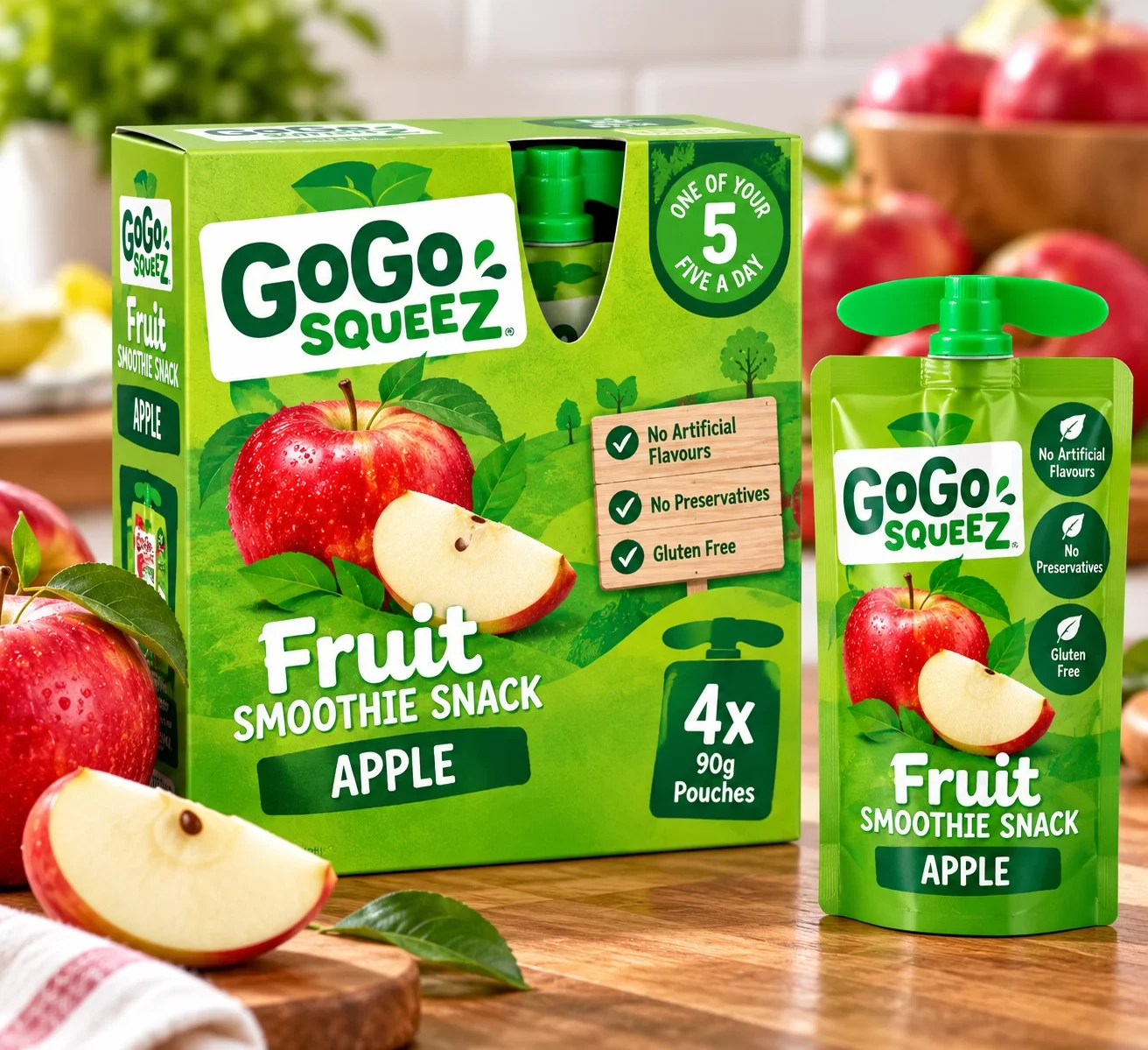 GoGo squeeZ Fruit Smoothie Snack Apple 4x90g