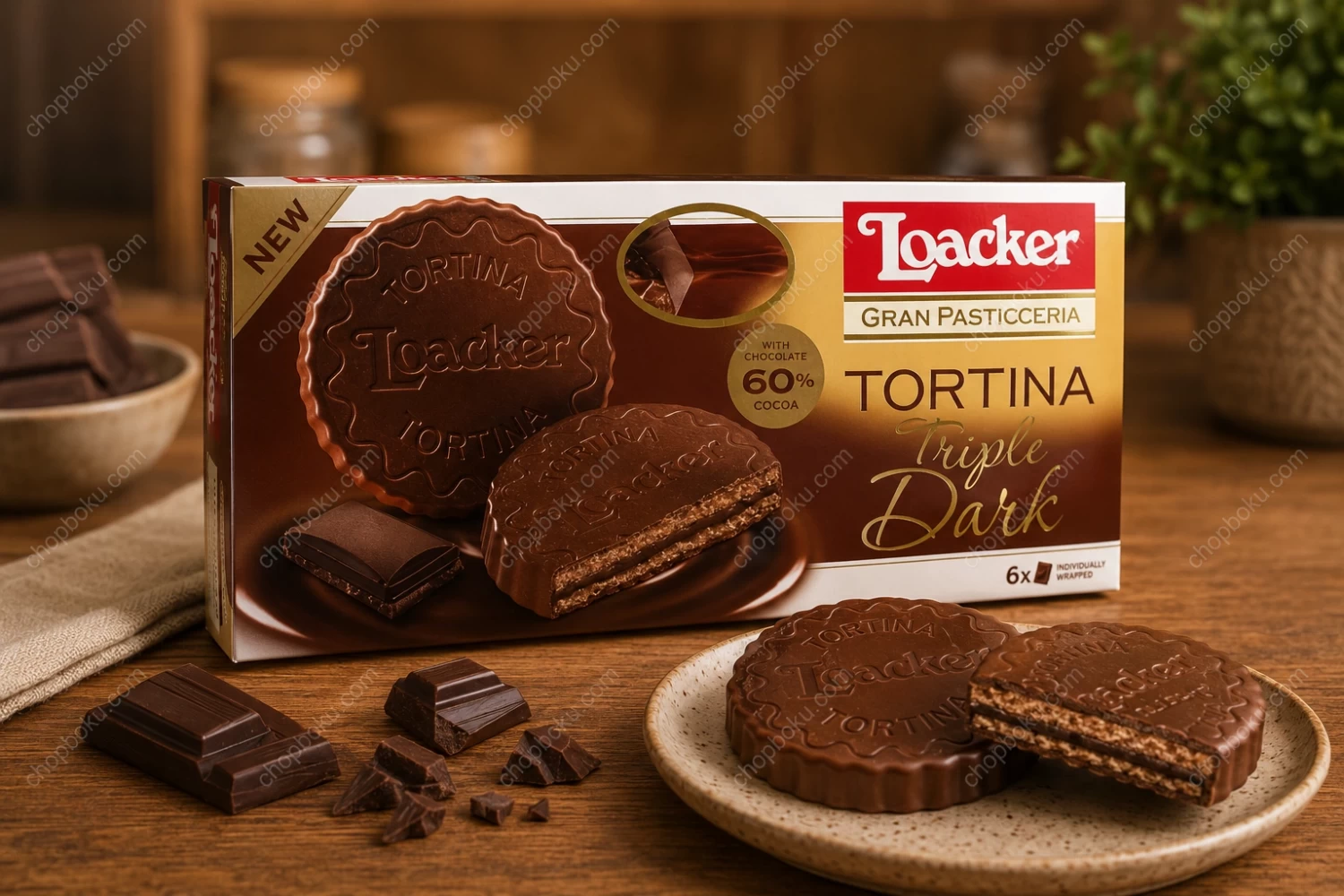 Loacker Tortina Triple Dark Chocolate Wafer 125g (6 × 21g) – Premium Italian Dark Chocolate Wafers in Lagos Nigeria