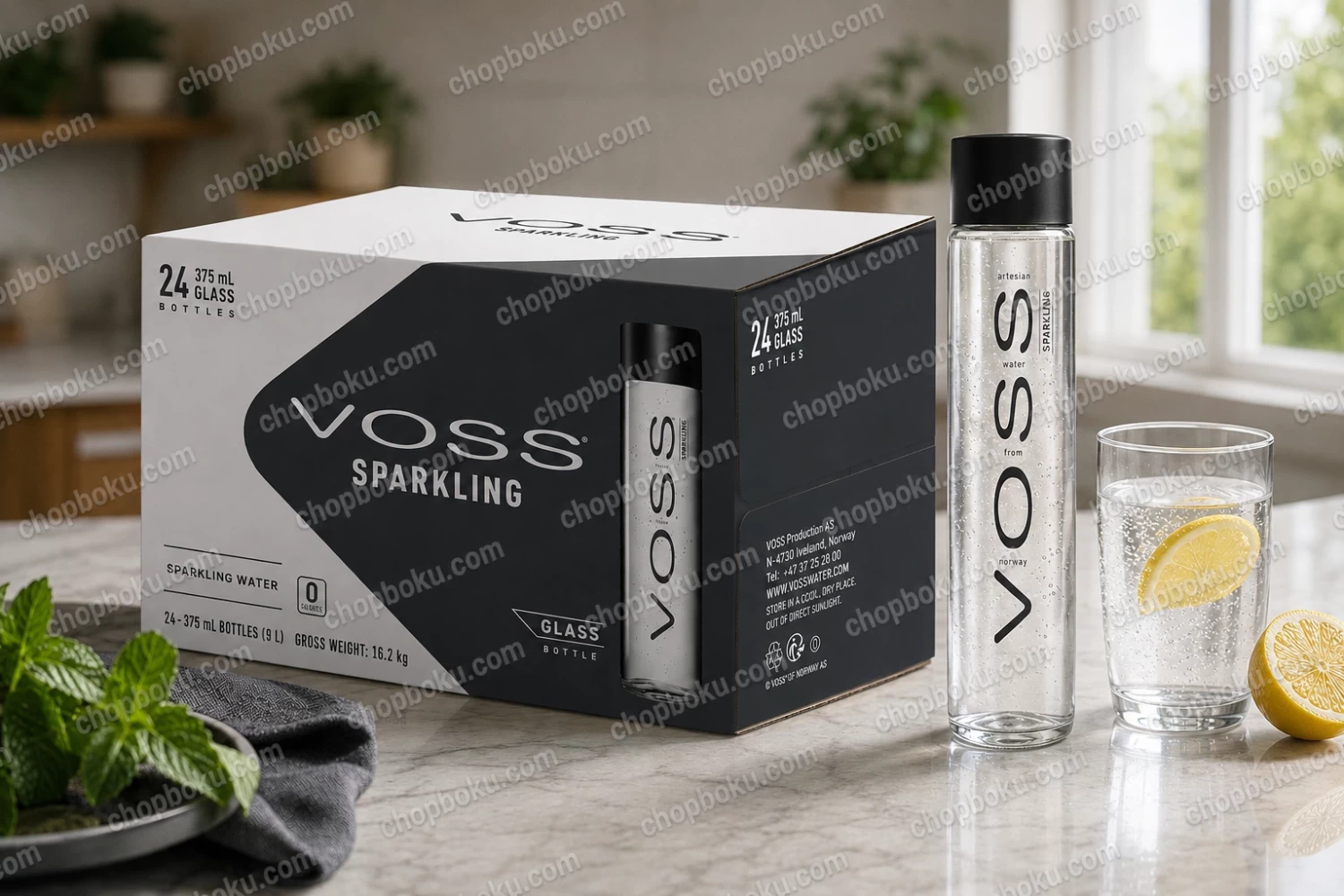 VOSS Sparkling Water Glass Bottles 375ml (Pack of 24) – Premium Carbonated Water in Lagos Nigeria